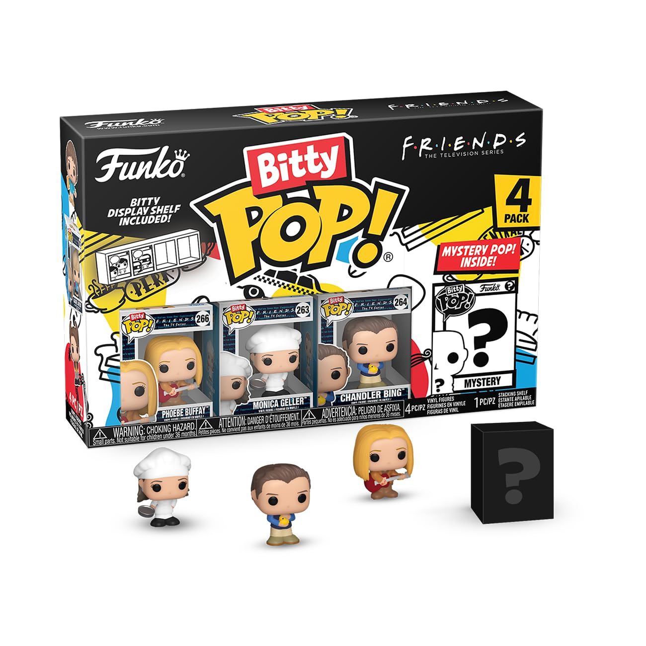 Funko Bitty POP! Friends - Phoebe, 4-Pack and A Surprise Mystery Mini Figure - 0.9 Inch (2.2 Cm) Collectable - Stackable Display Shelf Included - Gift