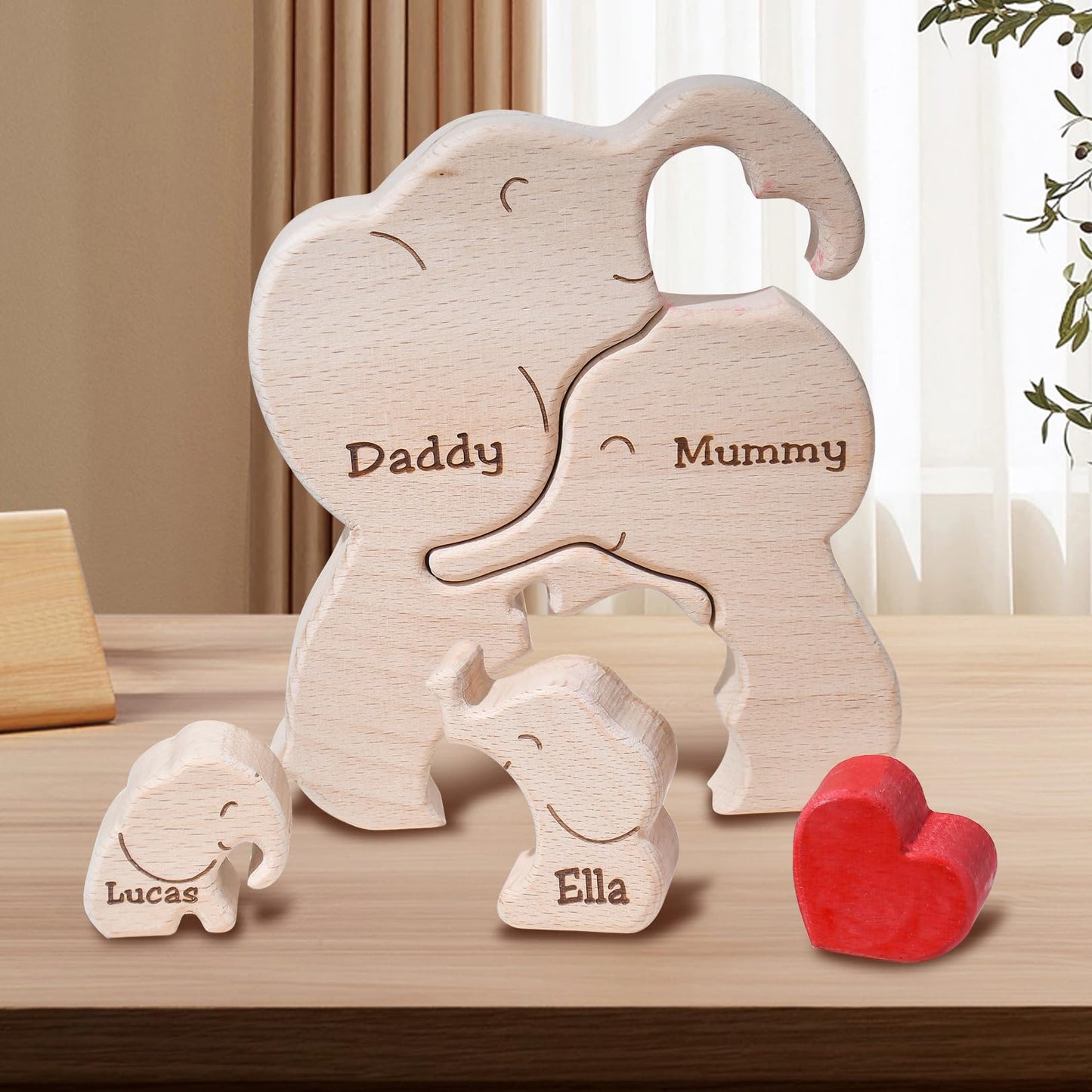 JOBFLY Wooden Mommy Elephant Family Puzzle with 2-6 Family Name
