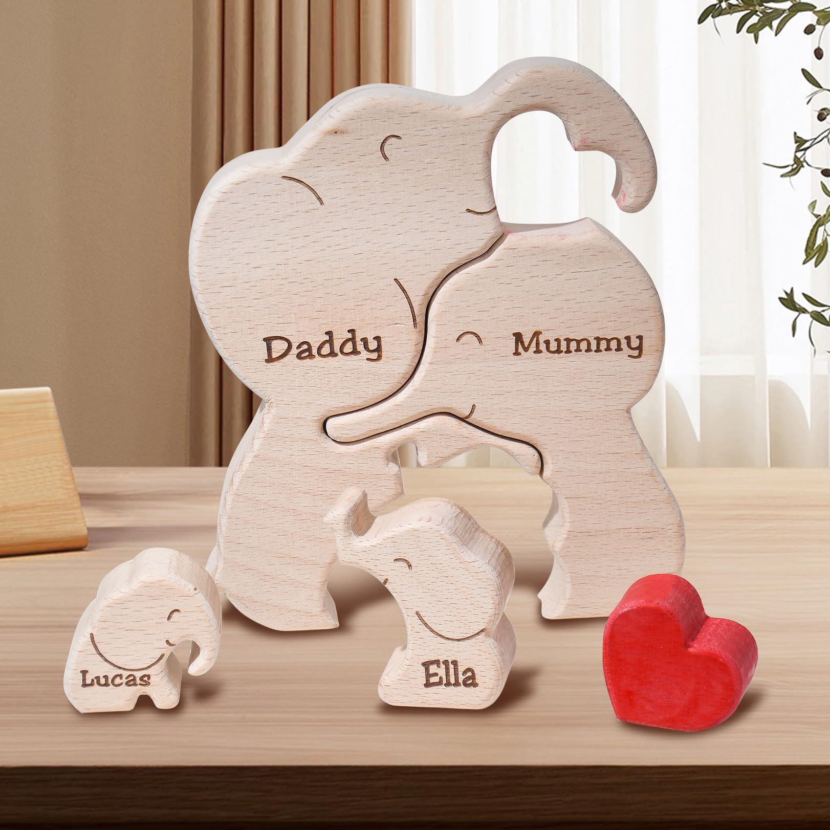 JOBFLY Wooden Mommy Elephant Family Puzzle with 2-6 Family Name