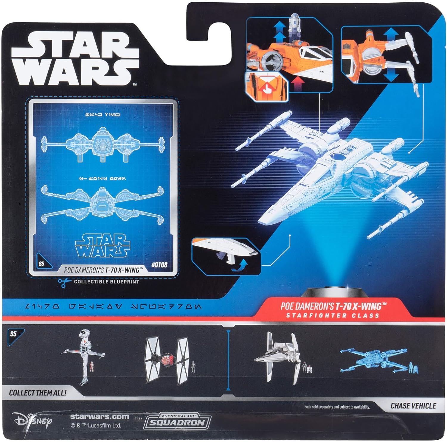 Star Wars Micro Galaxy Squadron T-70 X-wing Starfighter - 5-Inch Vehicle with Fold Out Wings, Droid Socket, and Two 1-Inch Micro Figure Accessories