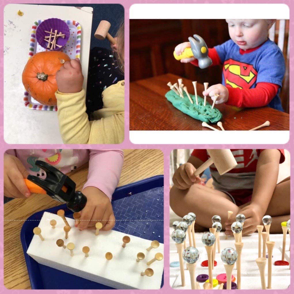 KIHACO Hammering and Pounding Toys for Kids Include 1 Wood Hammer and 30 Bamboo Nails Improve Fine Motor Skills Friendly Natural Wooden Educational