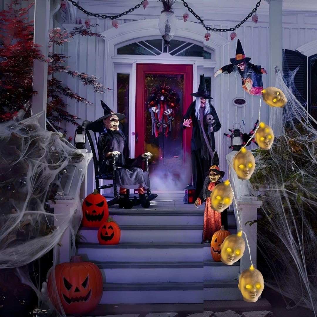 Fun Express 40" Halloween Doll Head String Lights, Home Decor, Halloween Party Decoration