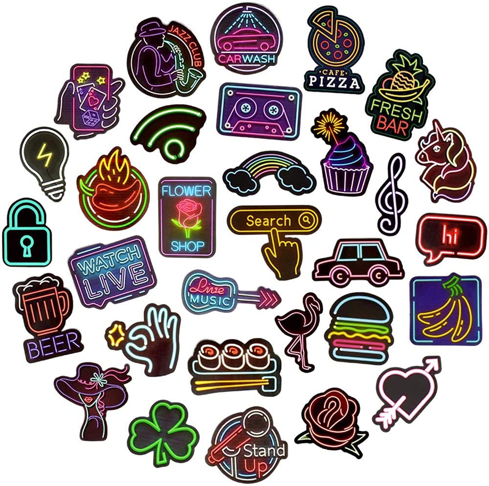QTL Neon Stickers for Teens & Students Prizes, Waterproof Vinyl Party Favor Stickers, School Rewards, Water Bottle and Laptop, 50PCS