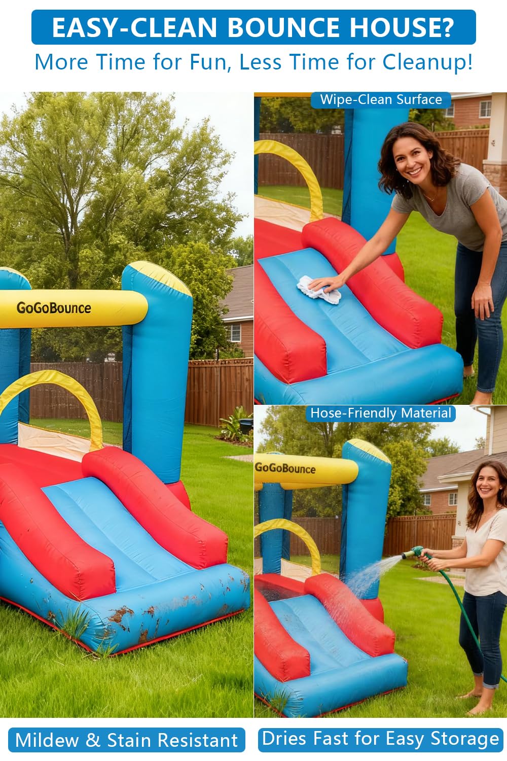 GoGoBounce Inflatable Bounce House with Water Slide & Air Blower, 103"x 78"x 64" Outdoor Bouncy Castle for Kids Ages 3-10, Durable Oxford Fabric