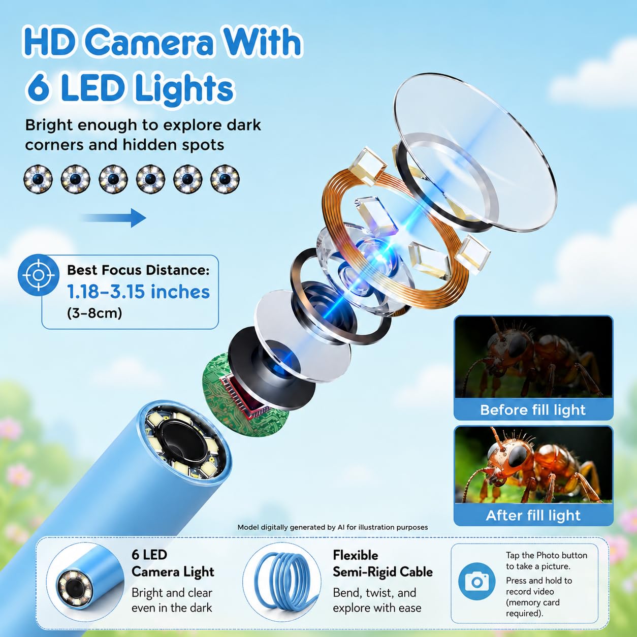 Toy Borescope Camera for Kids - STEM Science Educational Toy for 4 5 6 7 8 9 10 Years Old Kids Birthday Gift, 2.4‘’ Kid Scope Camera for Outdoor