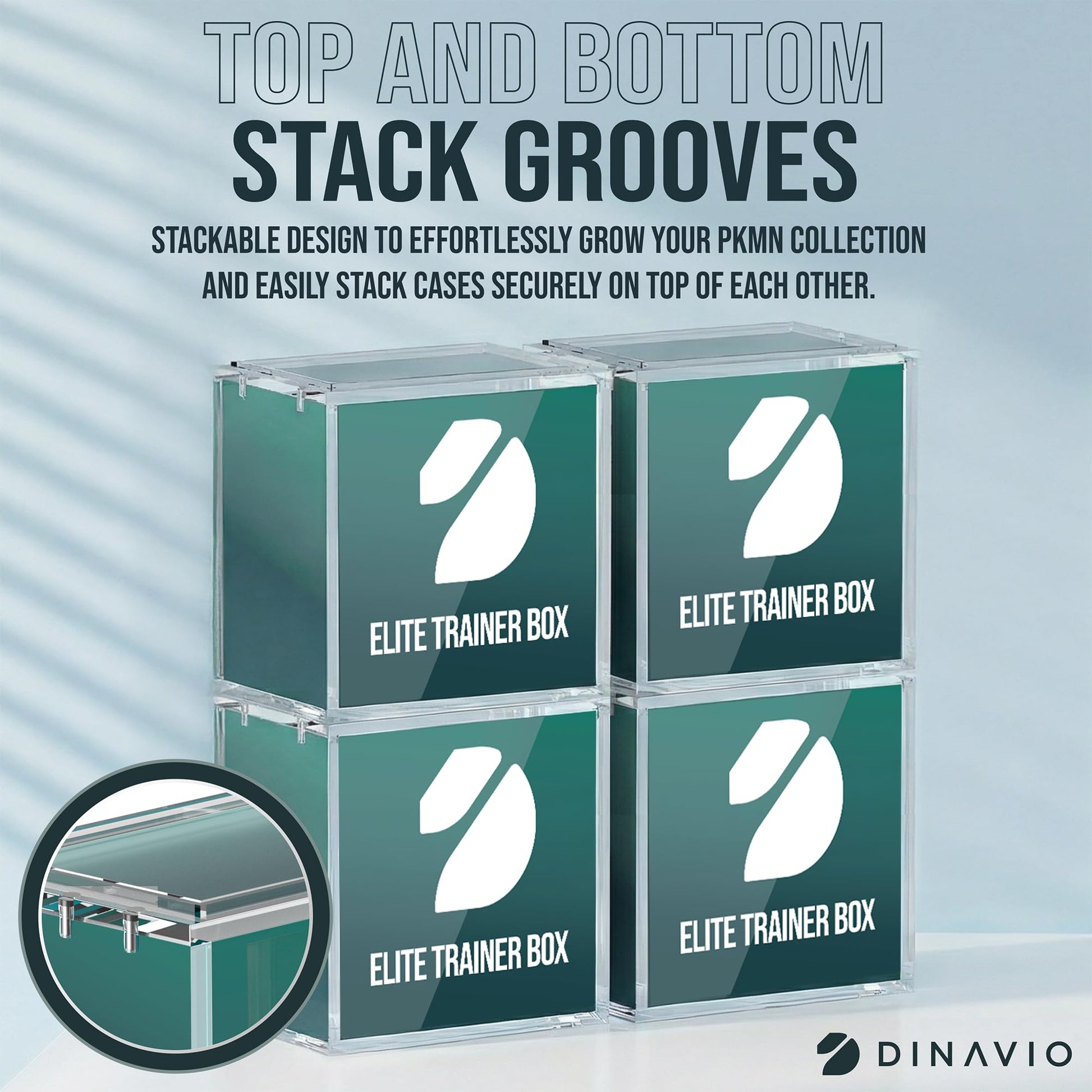 Dinavio Crafthouse Elite Trainer Box Acrylic Display Case Stackable - 8mm + 5mm Ultra Thick Acrylic with N52 Strong Magnets - ETB Case Protector
