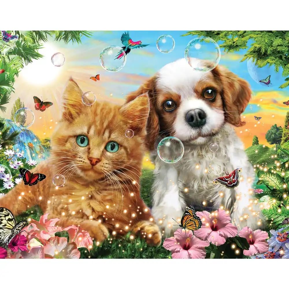 Bits and Pieces - Large 100 Piece Jigsaw Puzzle for Adults - Kitten & Puppy - Cute Baby Animals Dog Cat Jigsaw Puzzle by Adrian Chesterman, Completed