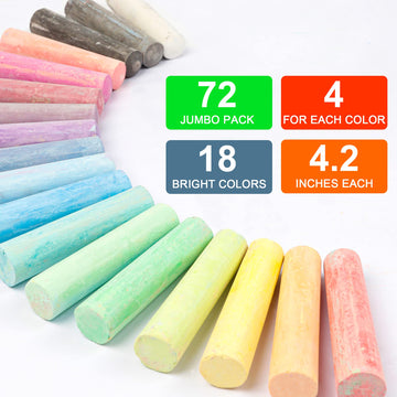 feela Jumbo Sidewalk Chalk, 72 Pack Non-Toxic Outdoor Chalk Set For Kids, 18 Colors