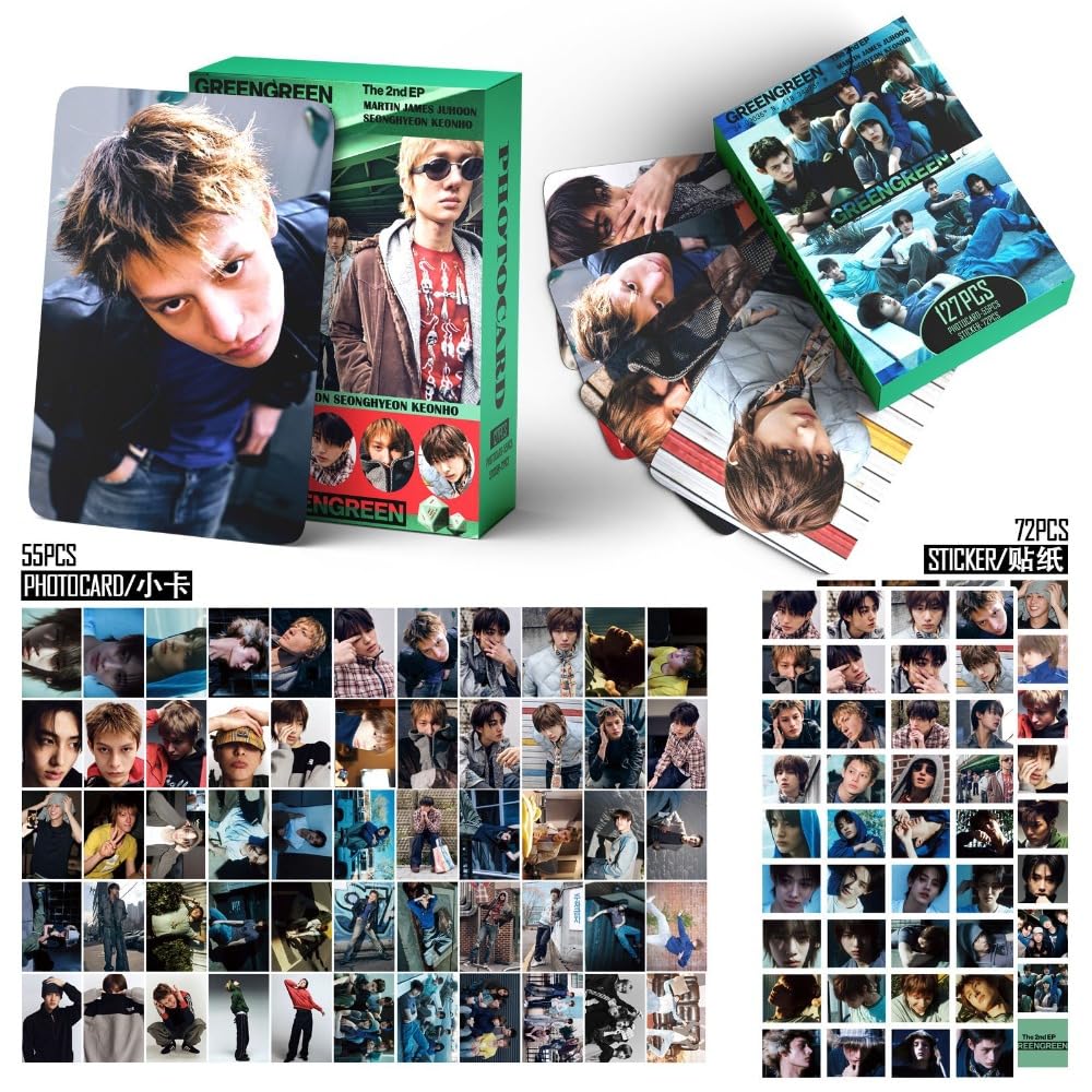 sunlelekz Cortis GREENGREEN Photocard & Sticker Set - 127PCS (55PCS Lomo Cards + 72PCS Stickers) Kpop Collectible Merchandise