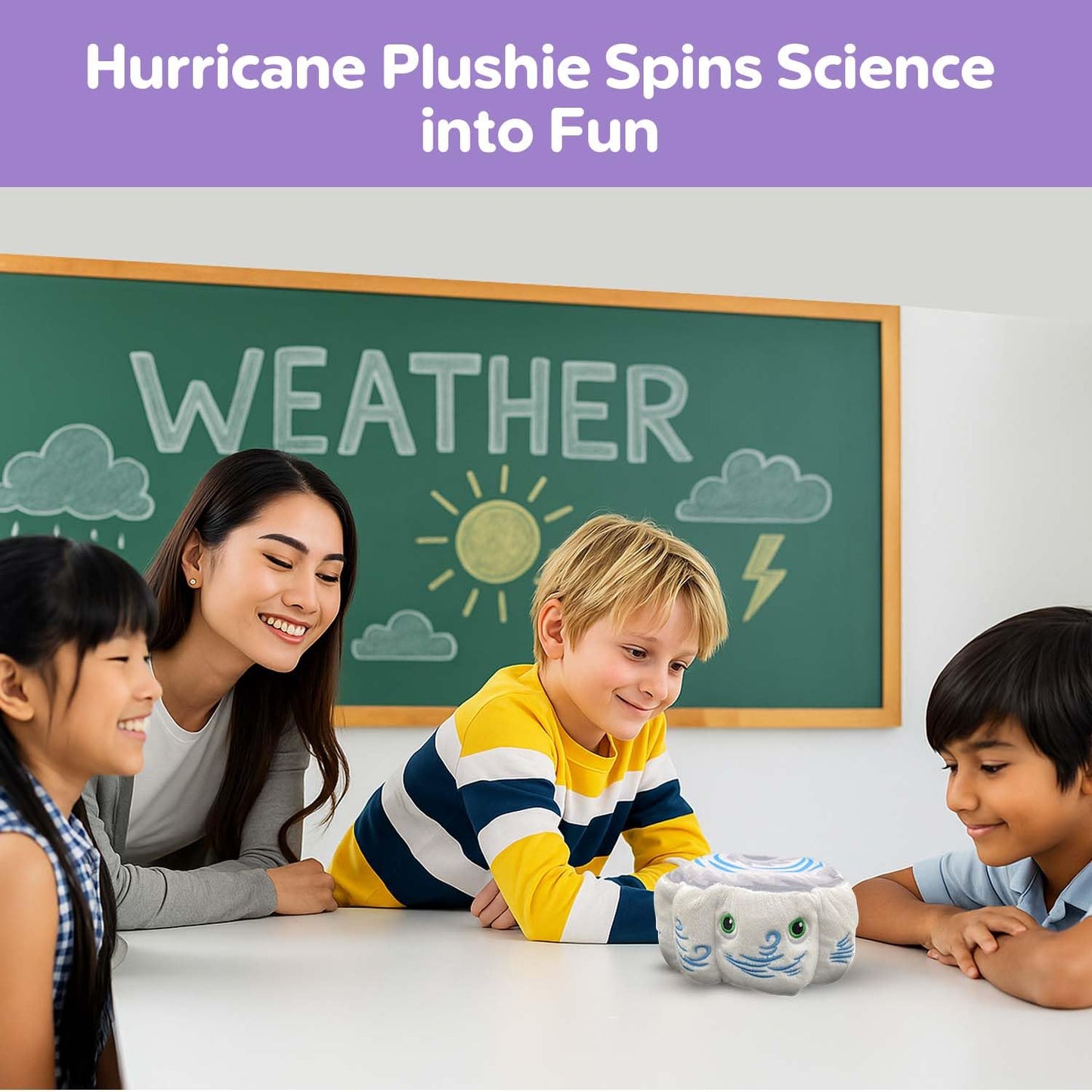 Thunderheads Hurricane Plush, Weather-Inspired Educational Soft Collectible with Fact Card, Earth-Based plushie, STEM Learning Tool for Curious Minds