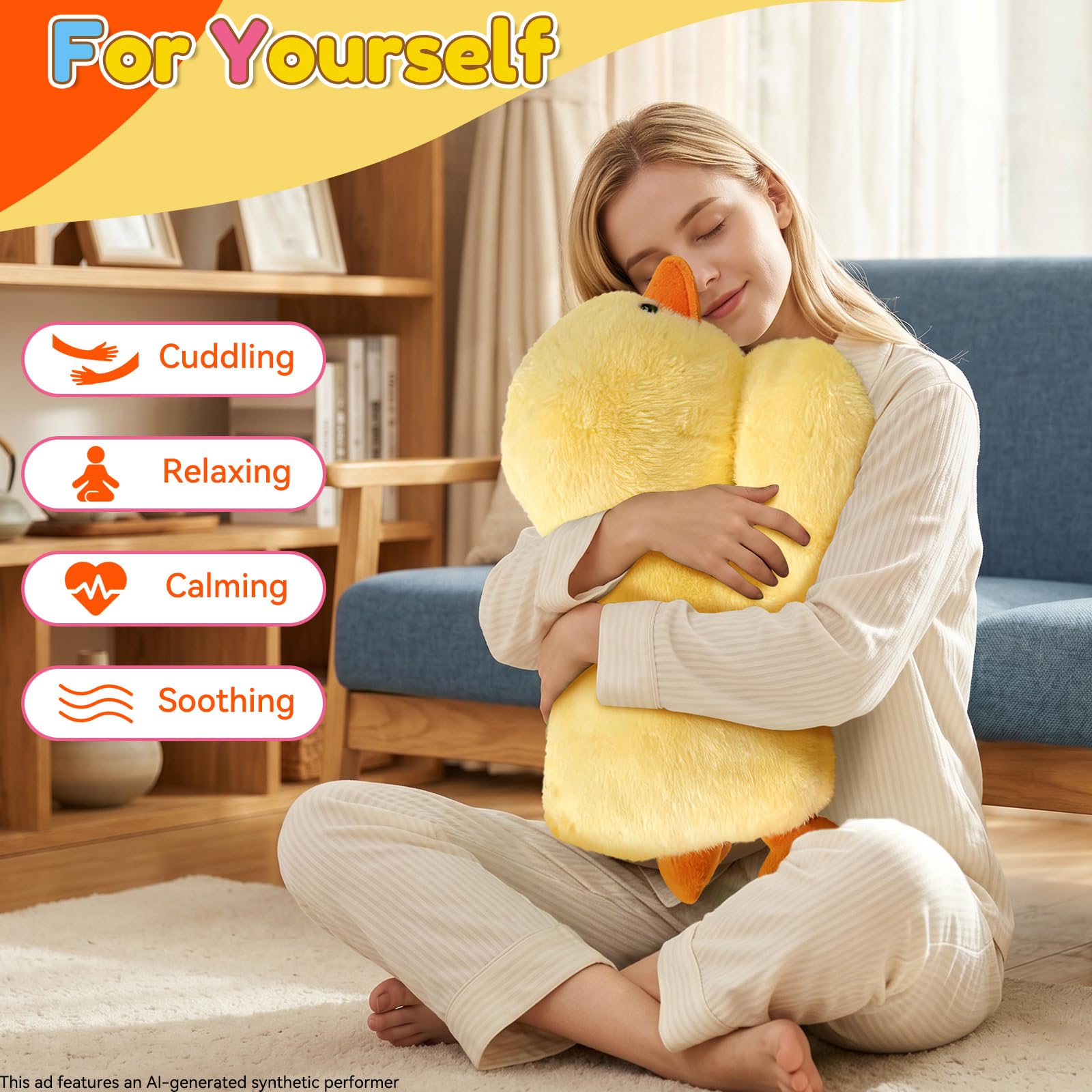 QUIRAI Duck Stuffed Animal Weighted Plush,Yellow Duck Weighted Stuffed Animals Plush Pillows for Kids & Adults, Cozy Bedtime, Reading & Relaxing
