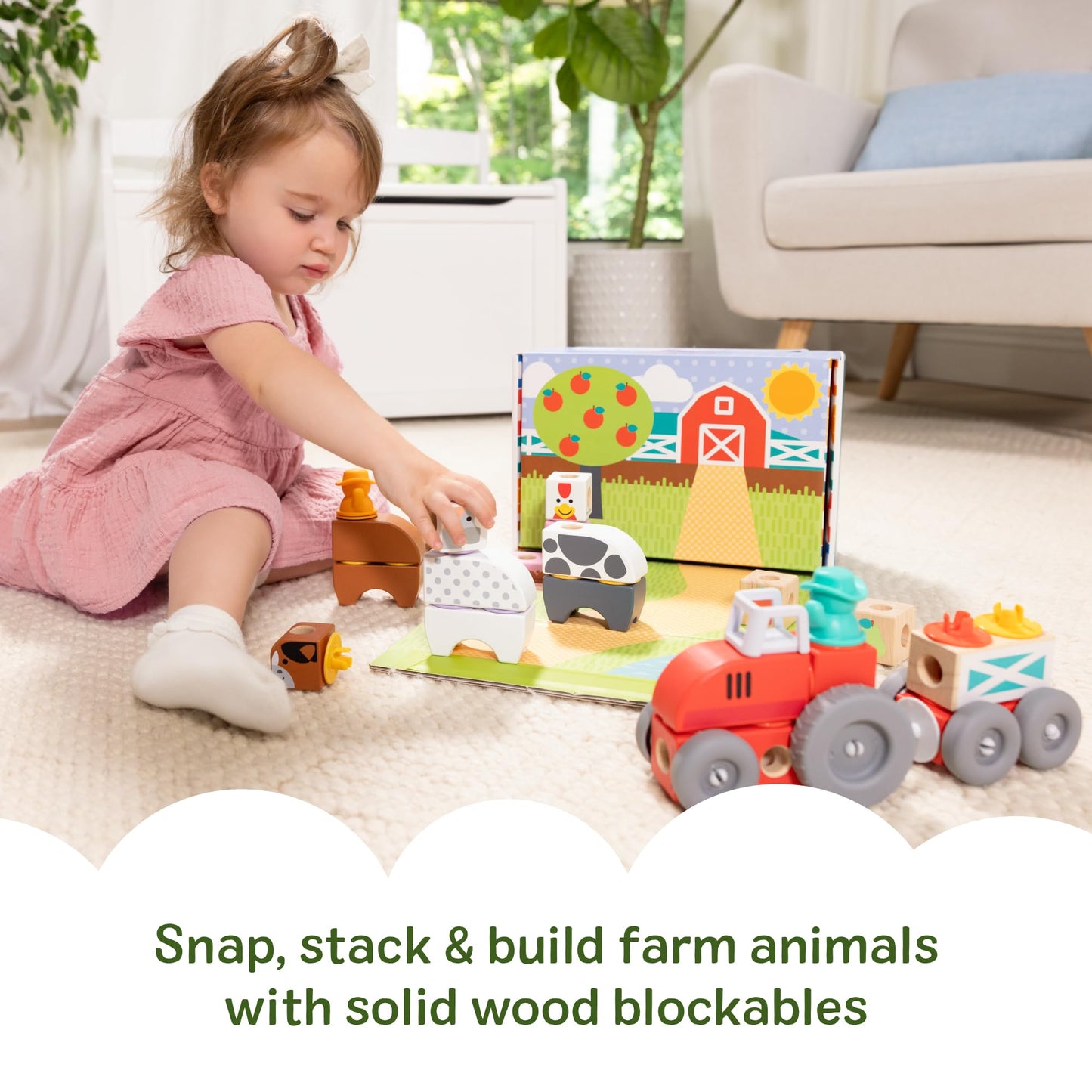 Melissa & Doug Blockables Farm Connectable Wooden Building Blocks Set