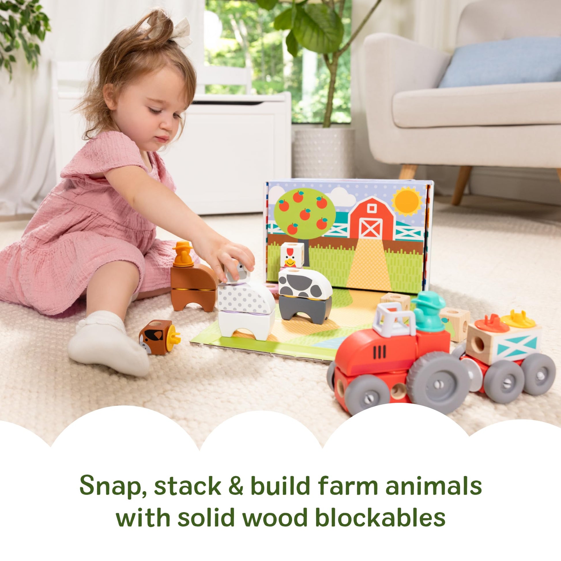 Melissa & Doug Blockables Farm Connectable Wooden Building Blocks Set