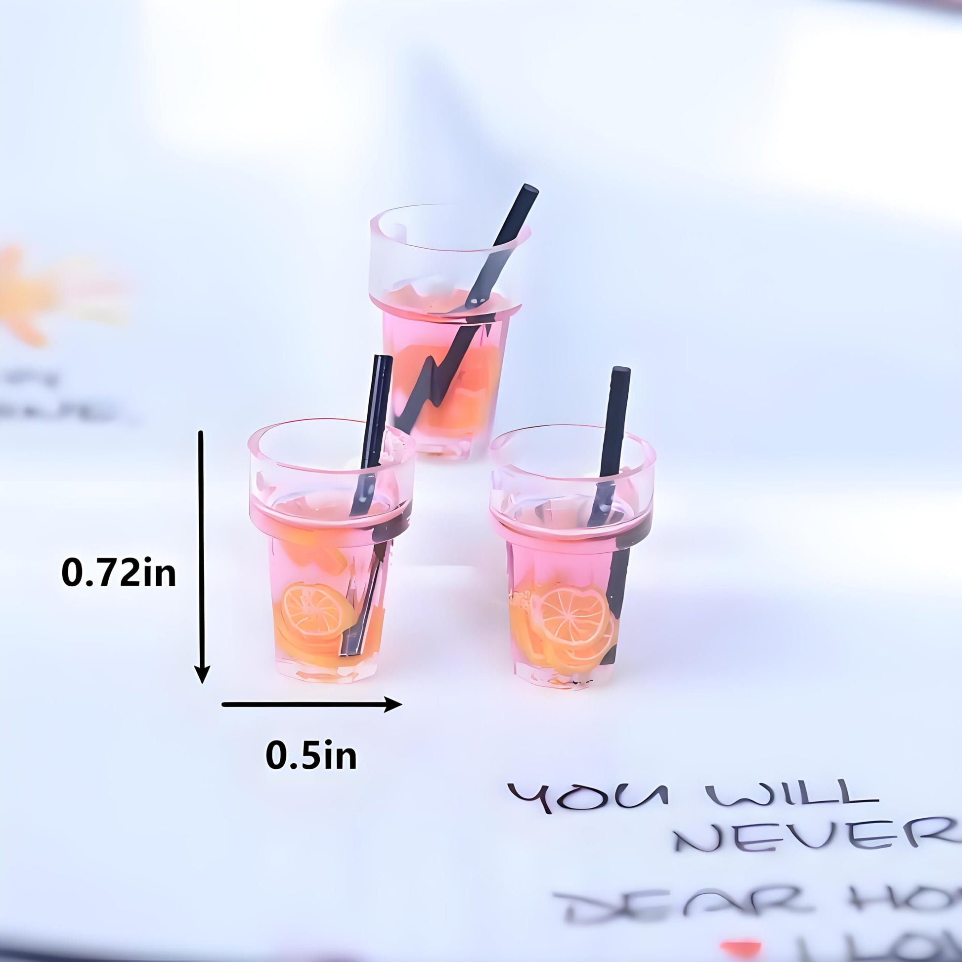 6 Pcs Miniature 1:12 Scale Dollhouse Drink Set - Colorful Resin Glass Cups & Beverage, Simulated Fruit Juice and Lemon Models for Summer Dining Room
