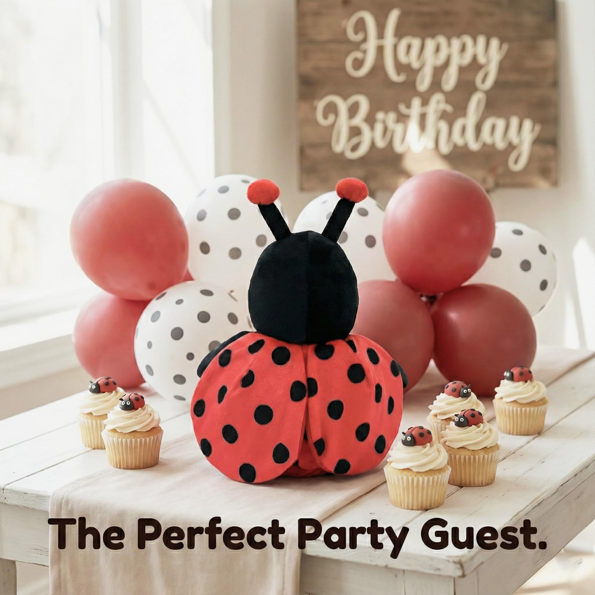Garden Buzz Cuties Ladybug Stuffed Animal Plush Ladybird Beetle Soft Insect Cuddly Lady Bug Toy with Red Wings and Black Bow, Bee Friend, Present