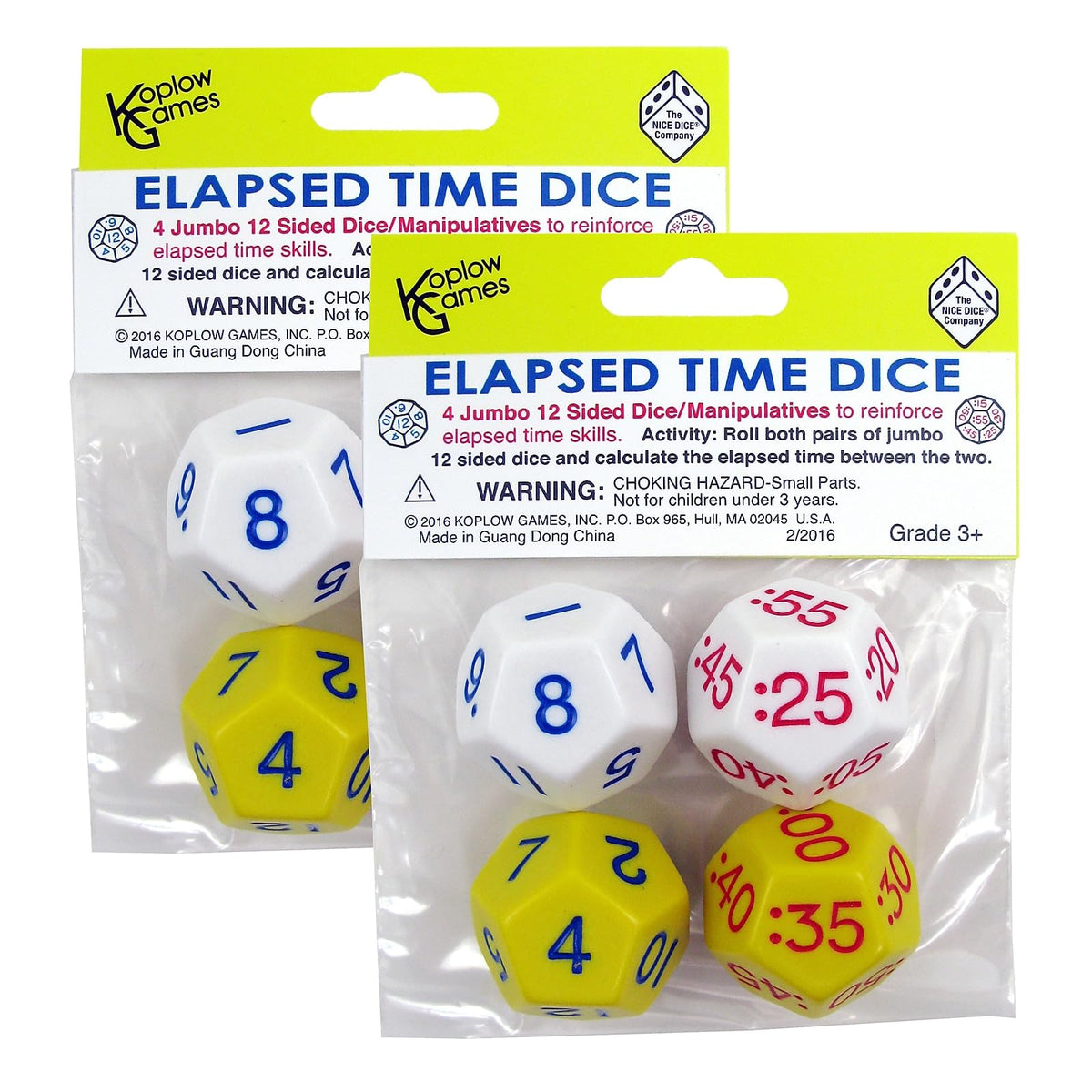 Koplow Games Elapsed Time Dice, 2 Pairs Per Pack, 2 Packs