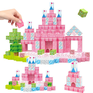 128PCS Magnetic Blocks Building Toys - 1" Magnet Cubes, Build Princess Castle, Magnetic Tiles Building Blocks, STEM Innovation Toys, Ideal Gifts
