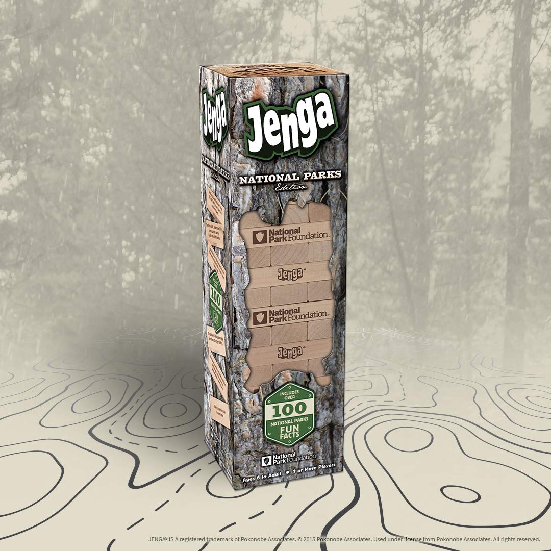 USAOPOLY JENGA National Parks | Classic Jenga Wooden Block Game with a National Parks Theme | Perfect Travel Game for Families | Celebrate US National