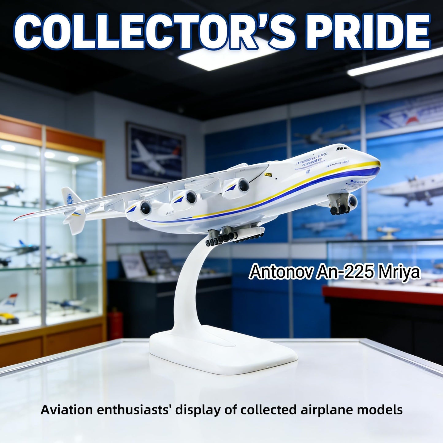 QIYUMOKE 1/400 Antonov AN-225 Mriya Diecast Airplane Model with Stand, Metal Transport Cargo Plane Model for Adult Aviation Enthusiasts Collection