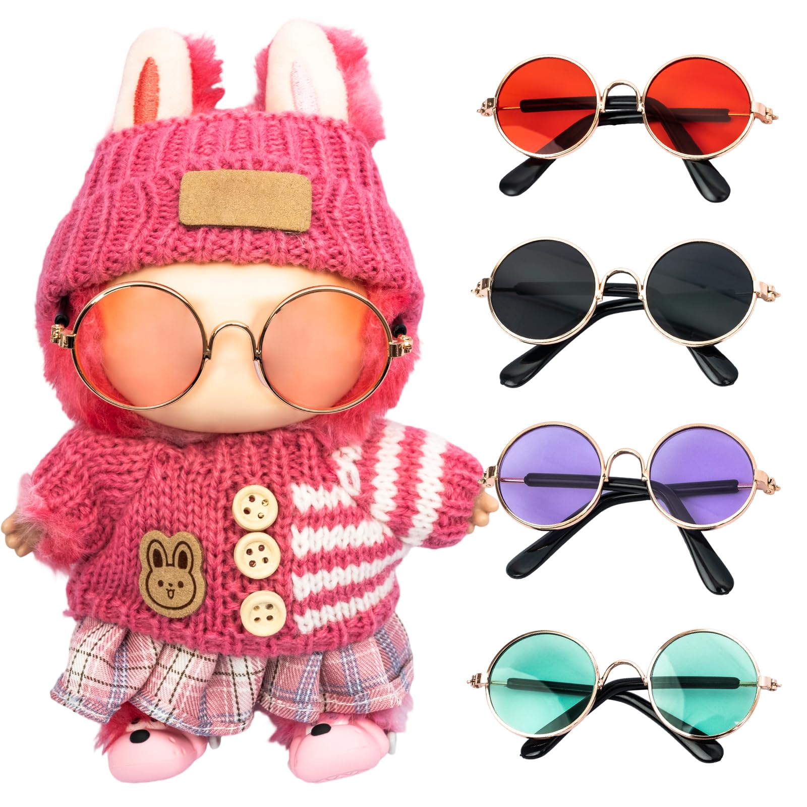 5pcs Doll Glasses, 5 Colors Plastic Dress up Eyeglasses for lububu(No Doll)