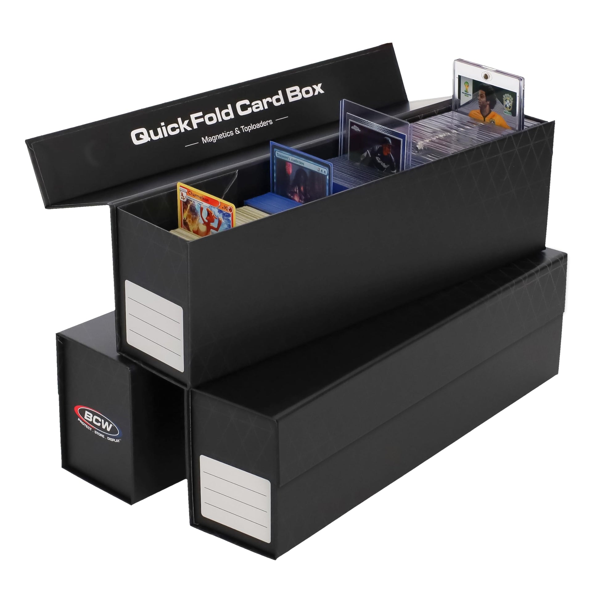 BCW QuickFold® Card Storage Boxes for Magnetics & Toploaders - 3 Pack | Trading Card Holder Box with Magnetic Closure | Easy Fold Assembly for Sports
