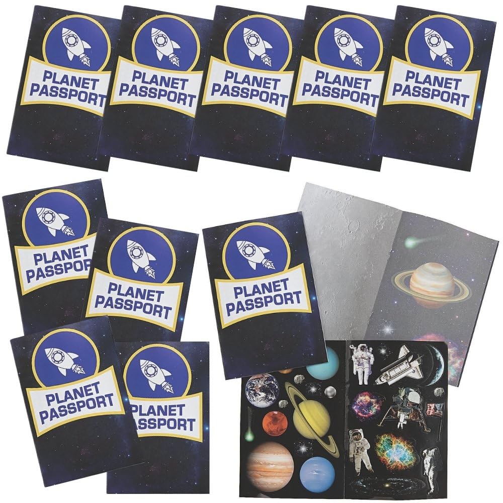 Fun Express Outer Space Passport Sticker Book (12 Books with 10 Pages Each) Pretend Passport for Kids and Classroom Activities - VBS 2026 Vacation