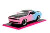 Jada Pink Slips 1:24 W5 2015 Dodge Challenger SRT Hellcat Die-Cast Car w/Base, Toys for Kids and Adults(Pink/Blue Gradient)