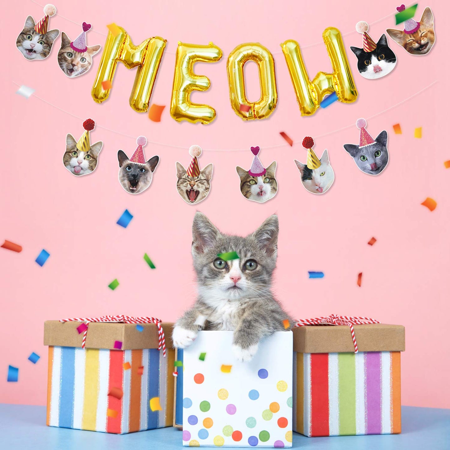 Bessmoso Cat Party Decorations Cat Birthday Banner Meow Letter Balloons Cat Happy Birthday Banner Garland Sign for Photo Props Cat Birthday