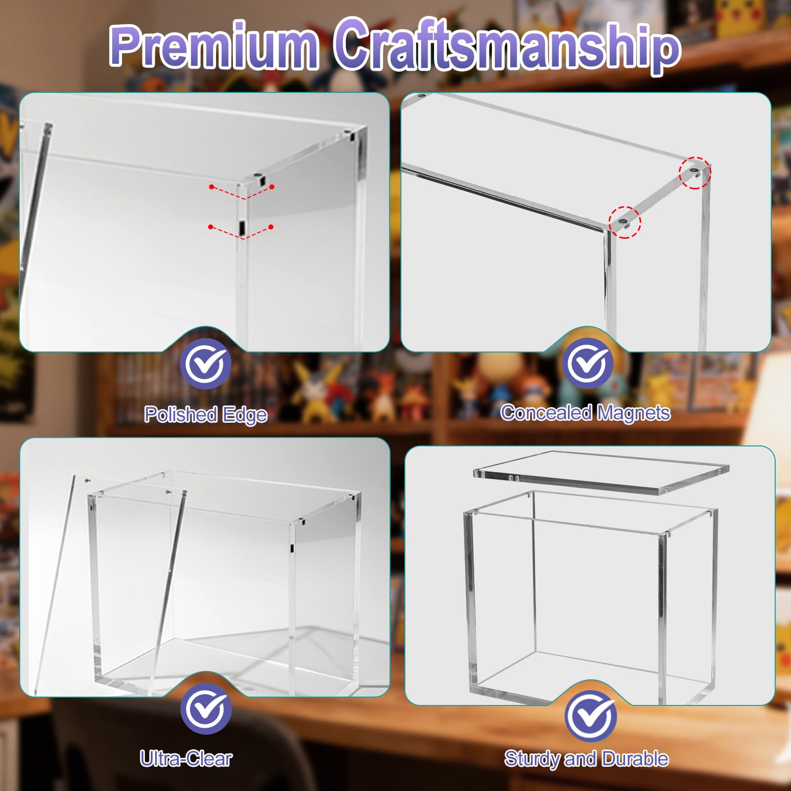 PKMN Booster Box Display Case, Clear Acrylic Protector for Booster Box TCG Trading Card | 5mm Thick with Magnetic Lid, UV Blocking & Dust Proof