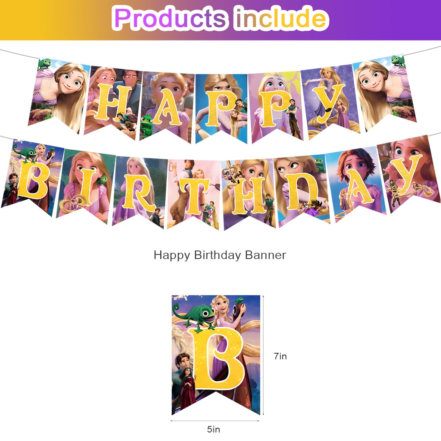 Long Hair Princess Birthday Party Decorations,Princess Party Supply Set for Kids with Happy Birthday Banner, Swirls,Centerpieces,18Balloons