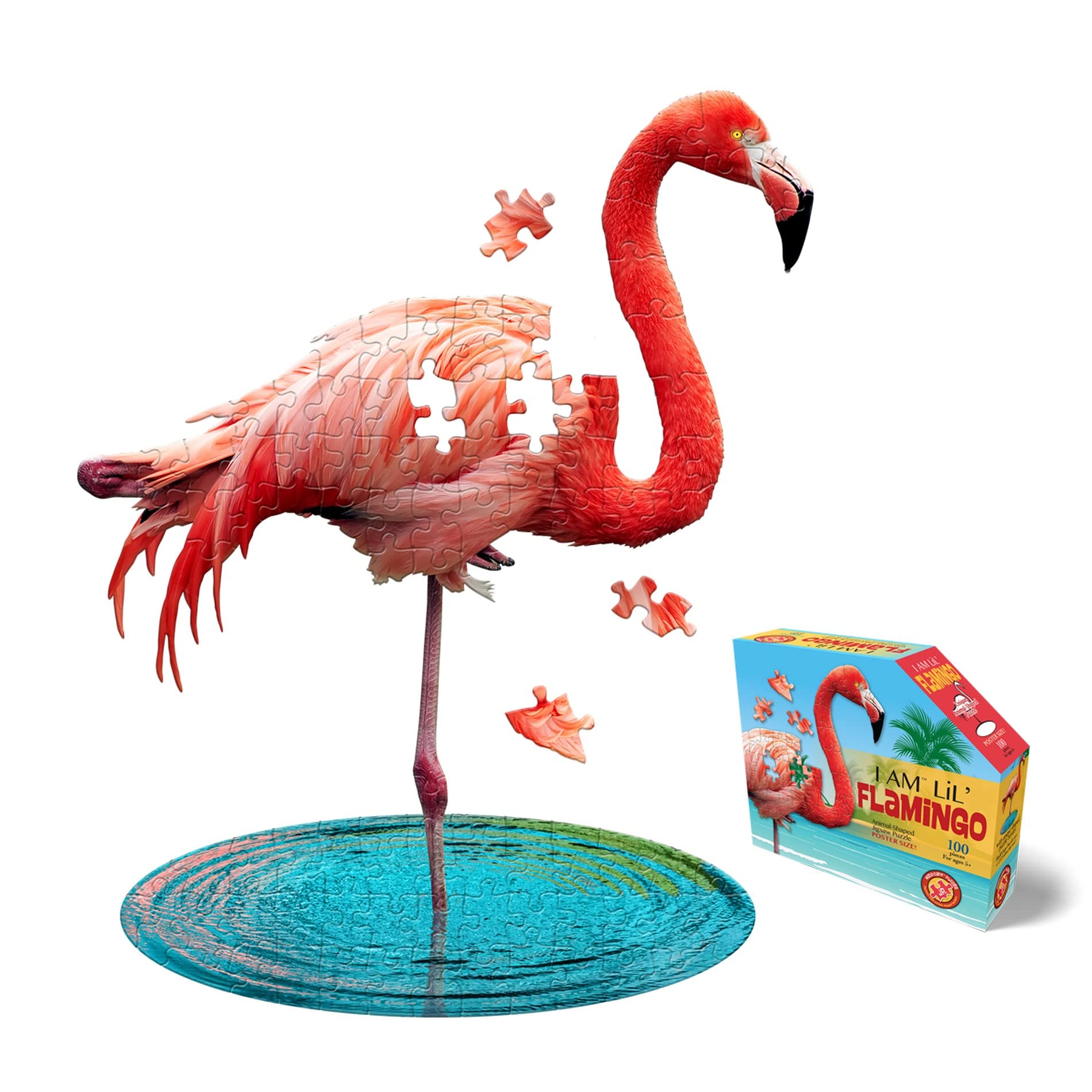 Madd Capp LiL' FLAMINGO 100 Piece Jigsaw Puzzle For Ages 5+ - 4009 - Unique Animal-Shaped Border, Poster Size when completed, Oversized Puzzle Pieces