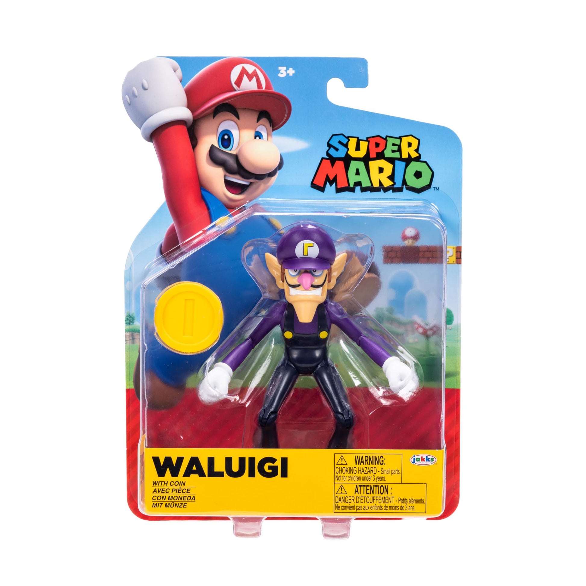Super Mario Waluigi 4 Inch Action Figure with Coin