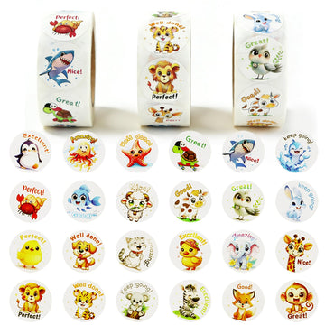 Reward Stickers 3 Rolls 1500 PCS for Students, Fun Colorful Animal Designs Stickers for Teachers, School, Party, Homework Rewards, Gifts, Classroom