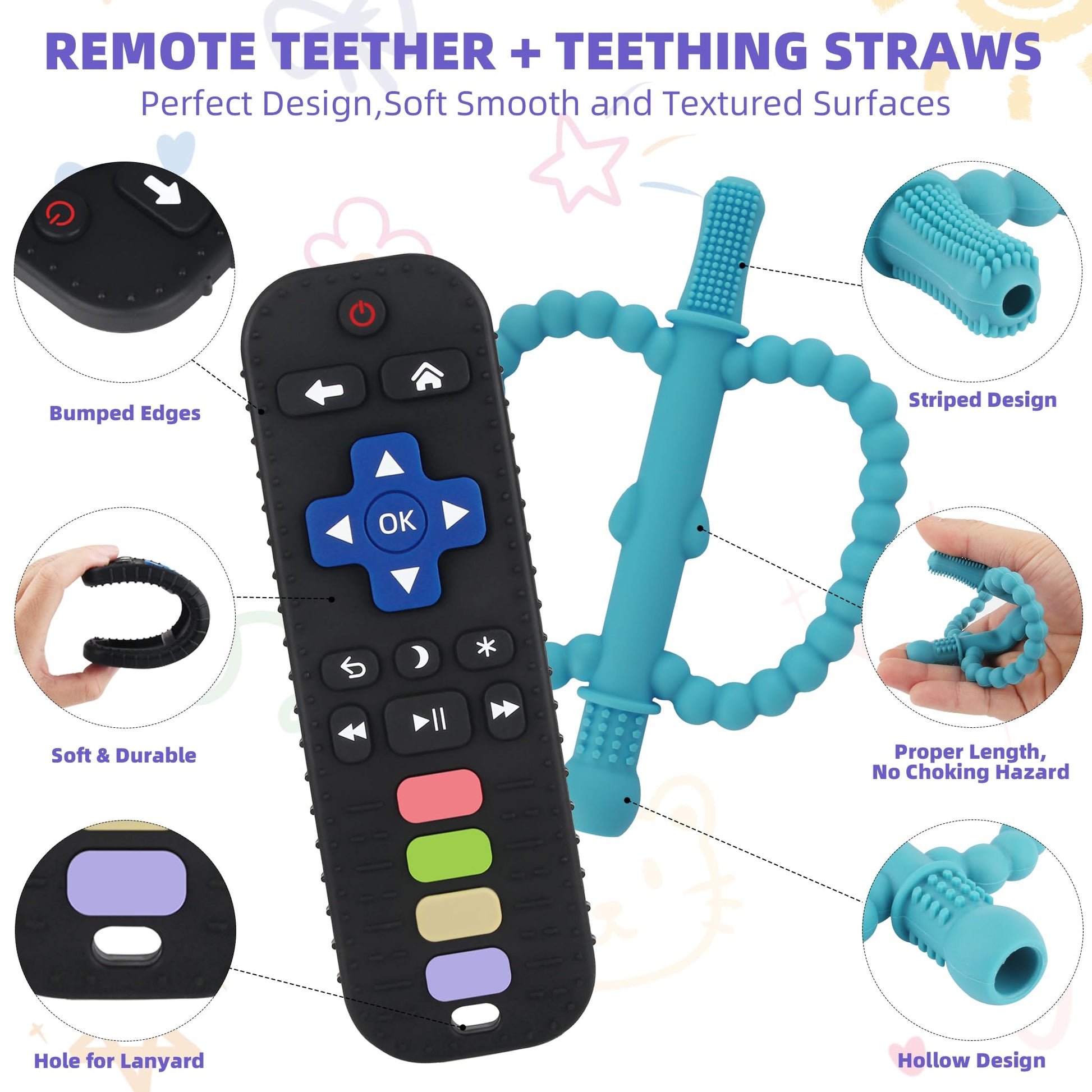 Teething Toys for Babies 0-6 6-12 12-18 Months Bpa Free Teething Sticks and Remote Teether for Babies Baby Sensory Chew Toys for Infants 0-18 Months