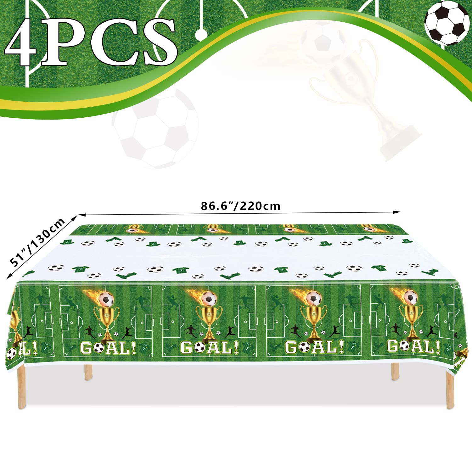 4 Pack Soccer Party Tablecloths Soccer Birthday Decorations Plastic Disposable Sports Theme Party Table Covers Soccer Theme Table Cloth for Rectangle