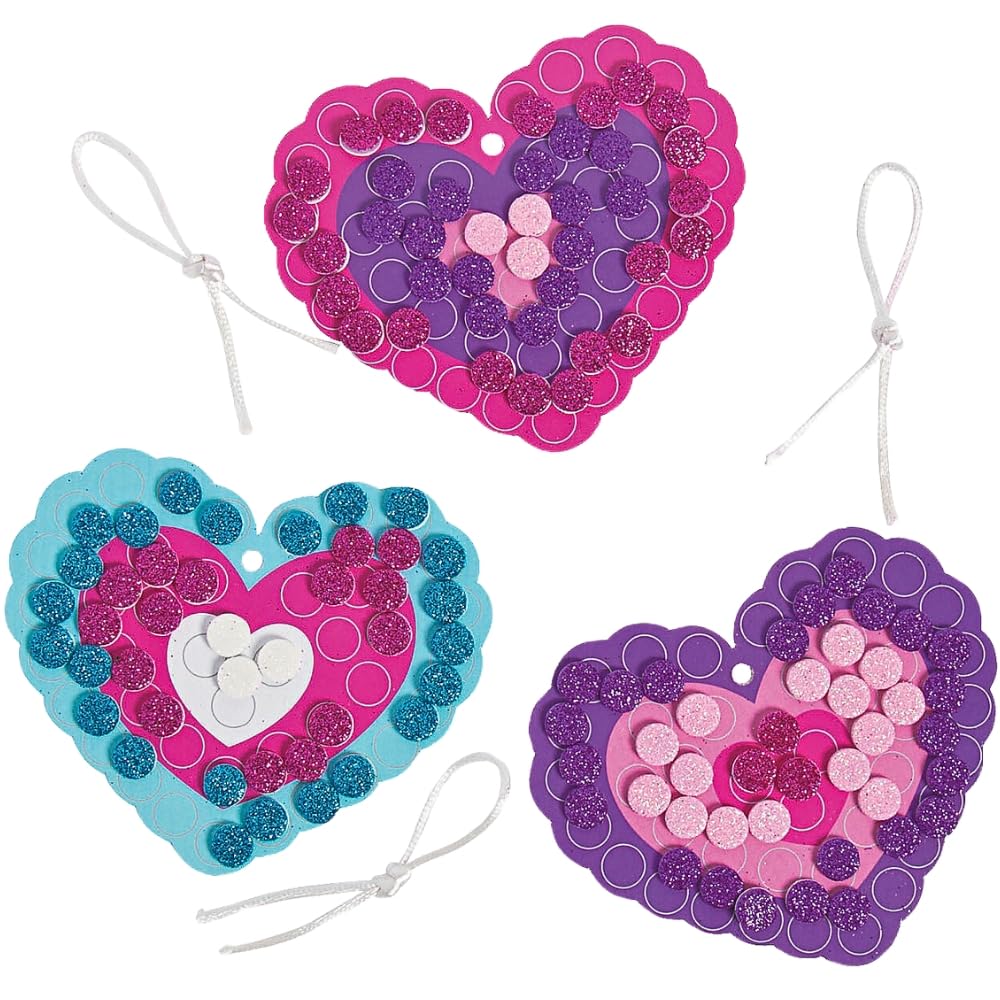 Glitter Mosaic Heart Ornament Craft Kit -12 - Crafts for Kids and Fun Home Activities