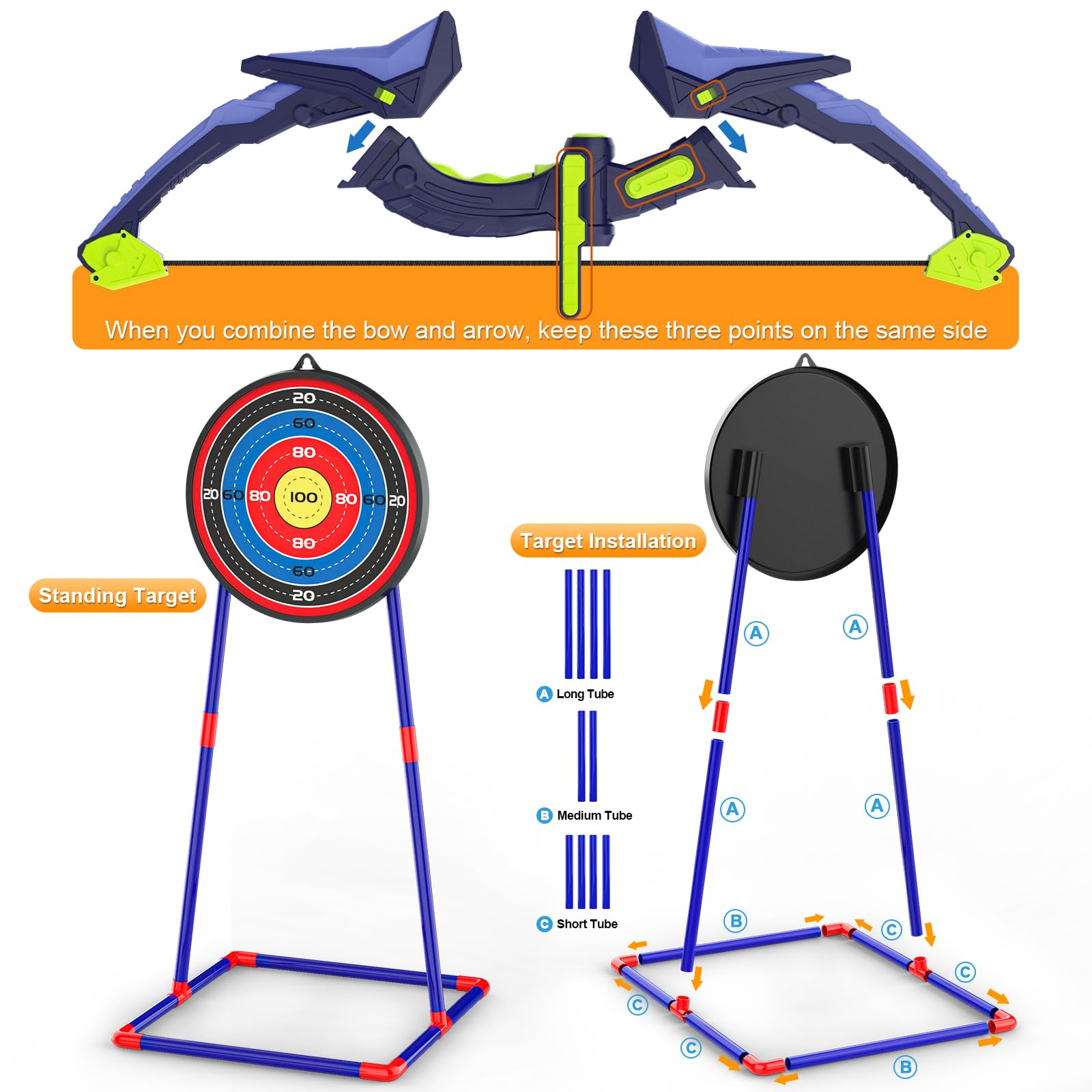 2 Pack Bow and Arrow Set for Kids, Light Up Archery Set with 14 Suction Cup Arrows, Archery Targets Outdoor Games for Kids Ages 4-8 8-12, Birthday