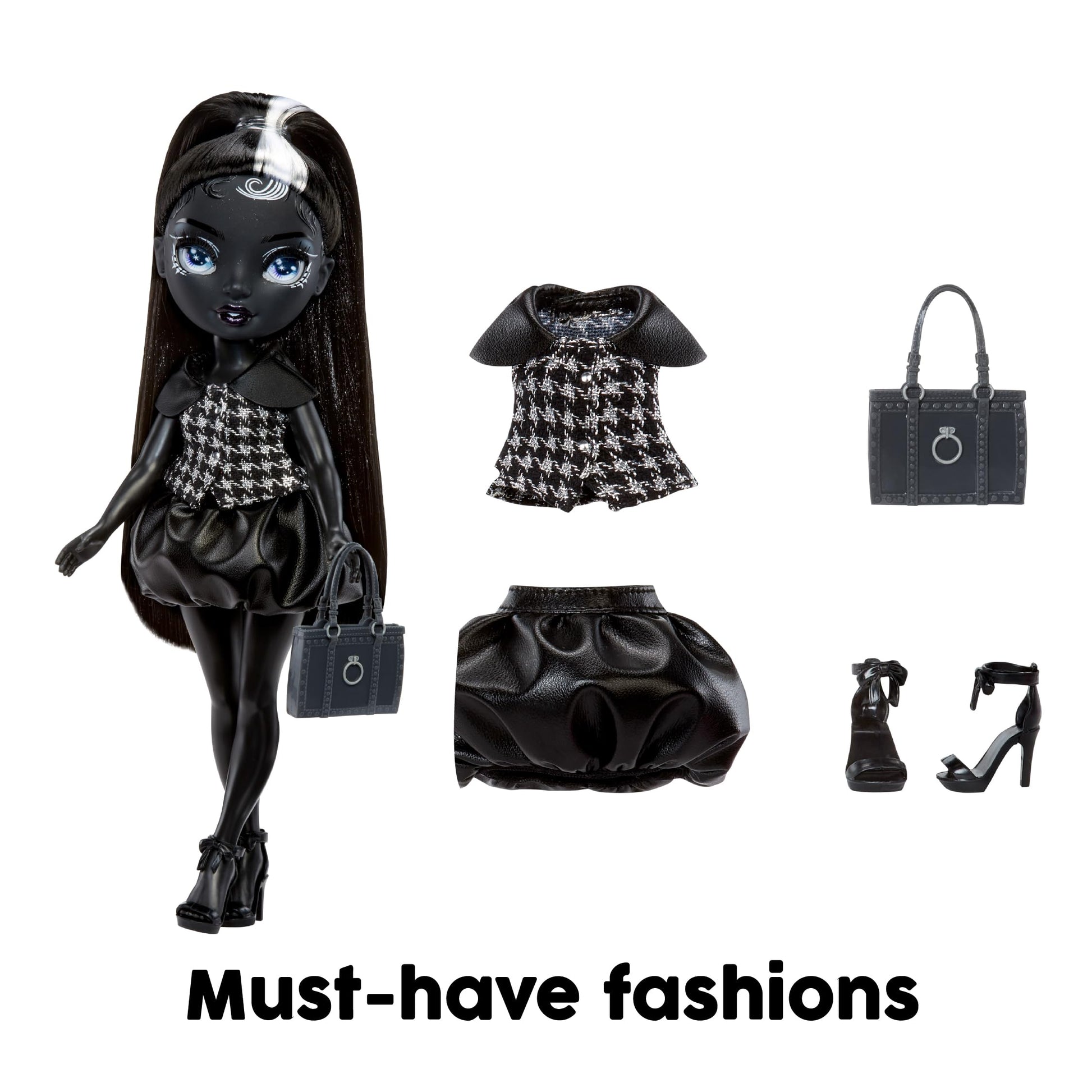 Rainbow High Shadow High Shanelle Onyx- Grayscale 11” Fashion Doll. Black hair. Black Outfit. Stylish Handbag, for Kids 4-10 years Old