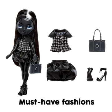 Rainbow High Shadow High Shanelle Onyx- Grayscale 11” Fashion Doll. Black hair. Black Outfit. Stylish Handbag, for Kids 4-10 years Old