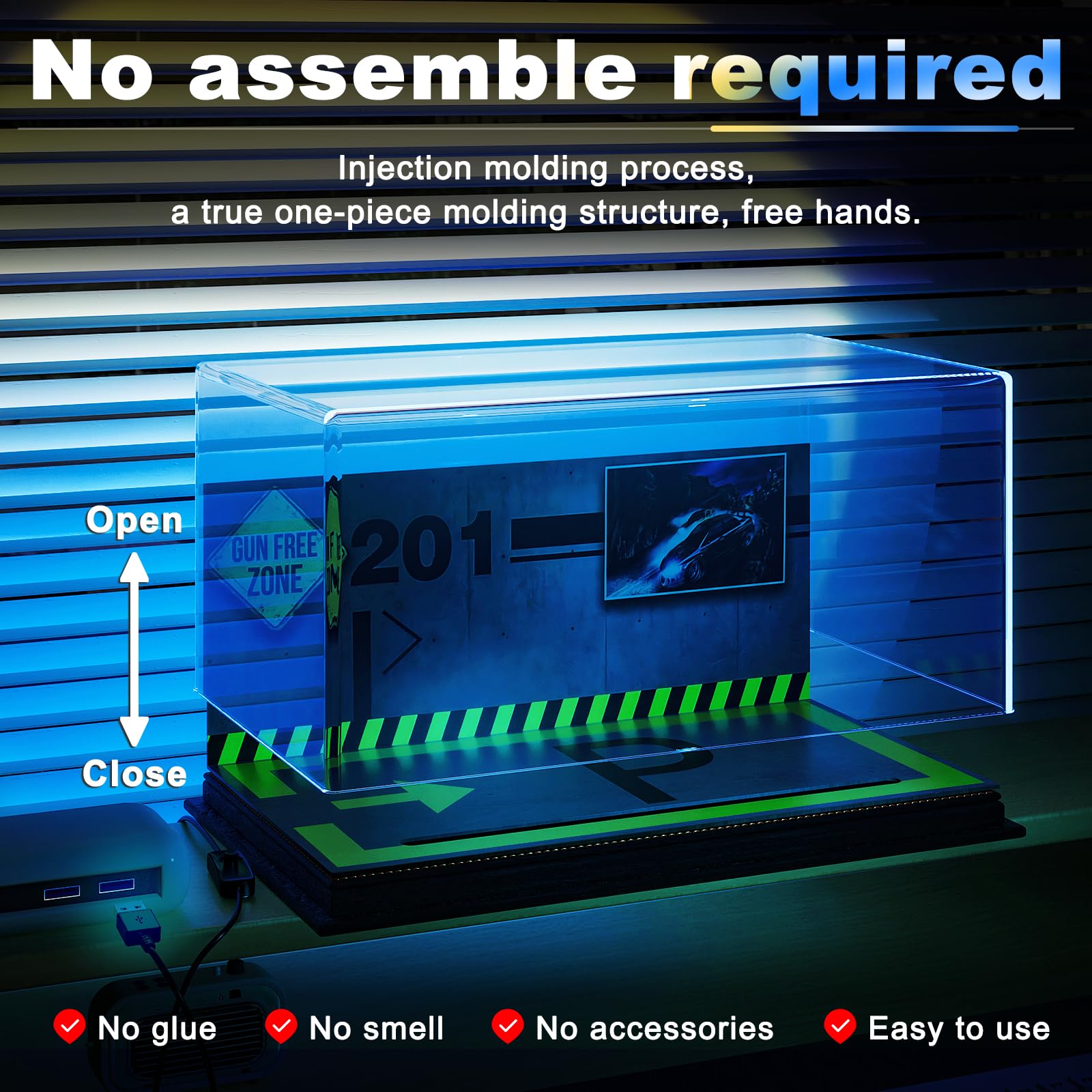 Lighted Display Case for 1/18 Scale Model Cars , No Assemble Show Case with Lights and Leather Base, Clear Acrylic Display Box for Cars Baseball