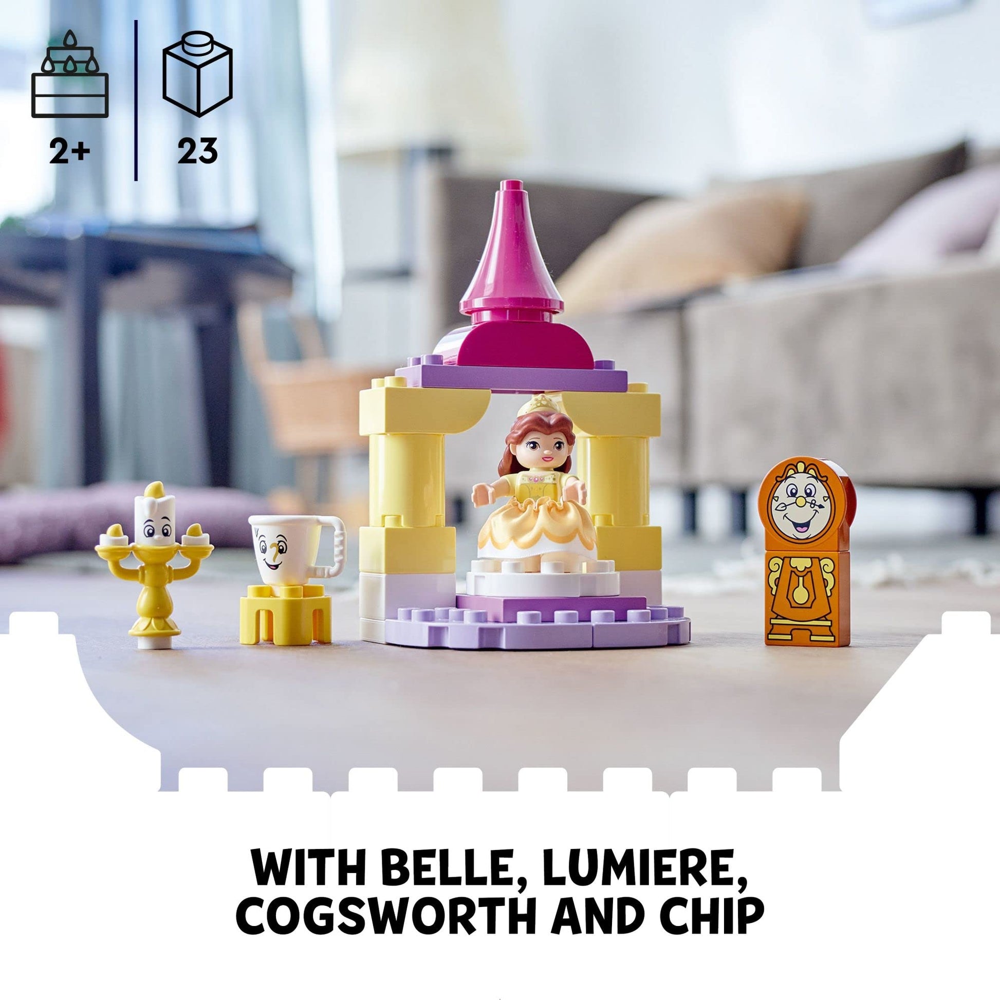LEGO DUPLO Disney Princess Belle's Ballroom Castle 10960, Beauty and The Beast Building Toy with Princess Belle Mini Doll, Disney Pretend Play Set