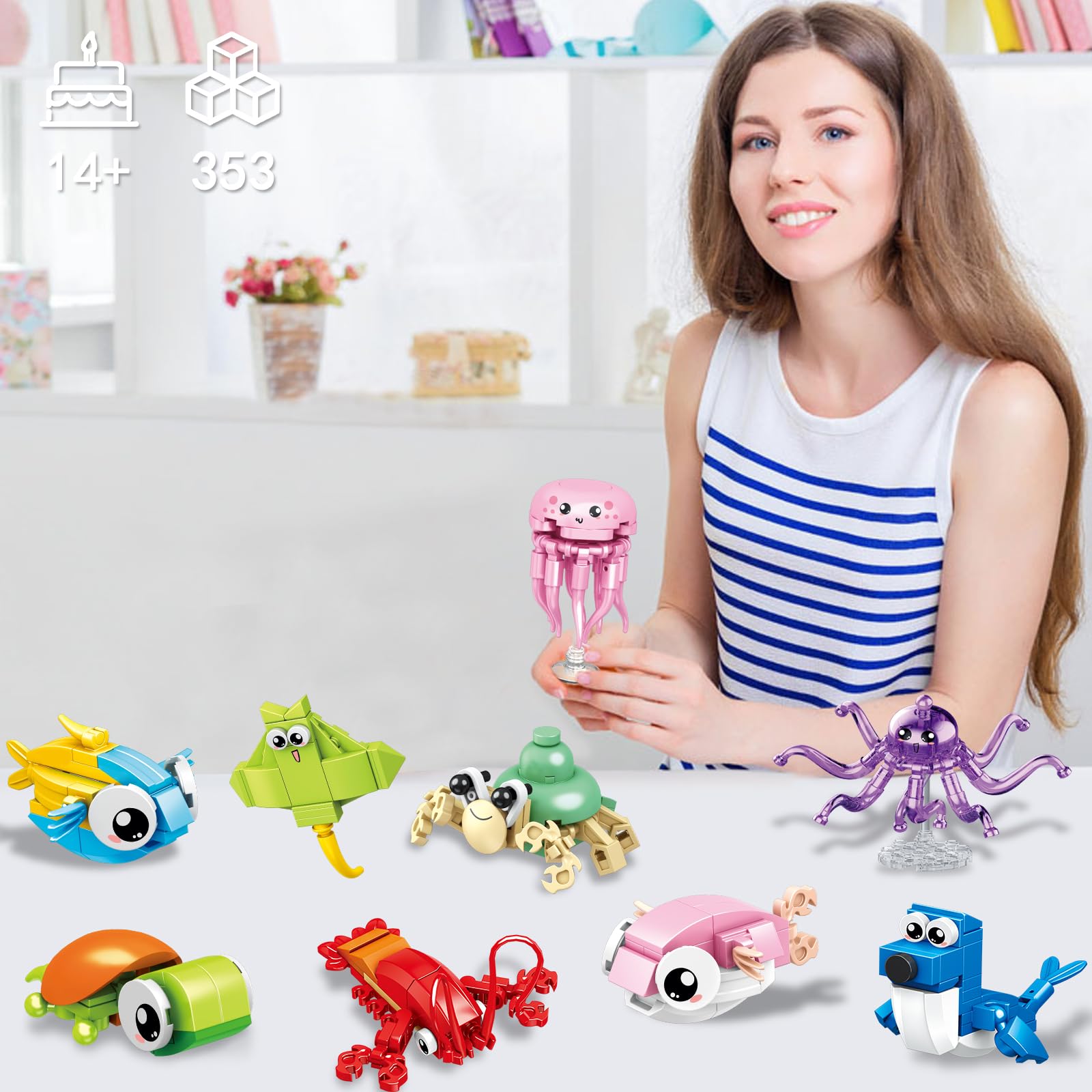 HIGH GODO 12 Pack Party Favors Building Set, 12 in 1 Shark Marine Animals Building Blocks Toy for Goodie Bag Stuffers Party Gifts, Easter Birthday