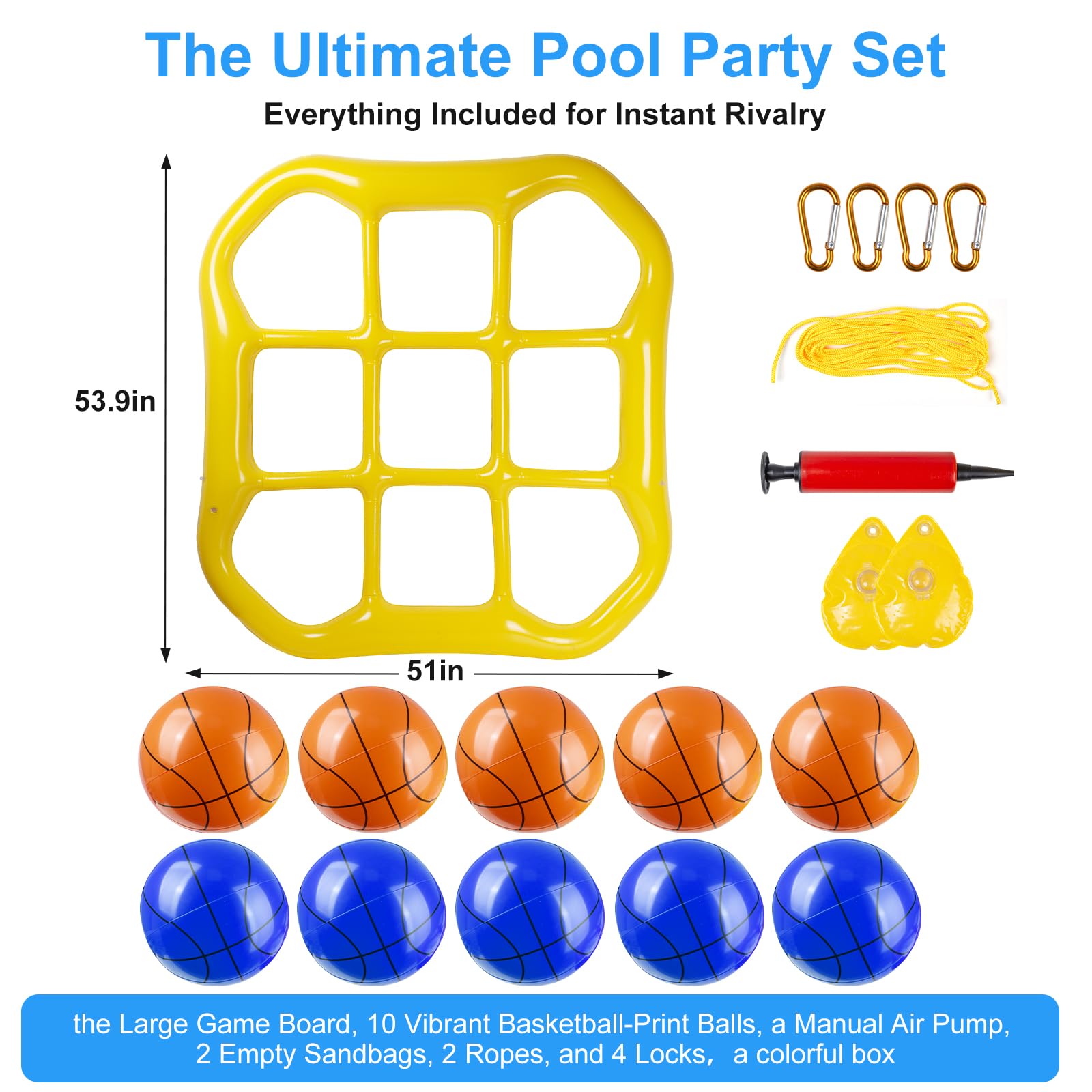 Inflatable Pool Float, Giant Floating Pool Game Set with 10 Balls & Sandbag Anchors, Swimming Pool Games for Kids Adults Pool Party, Beach, Backyard