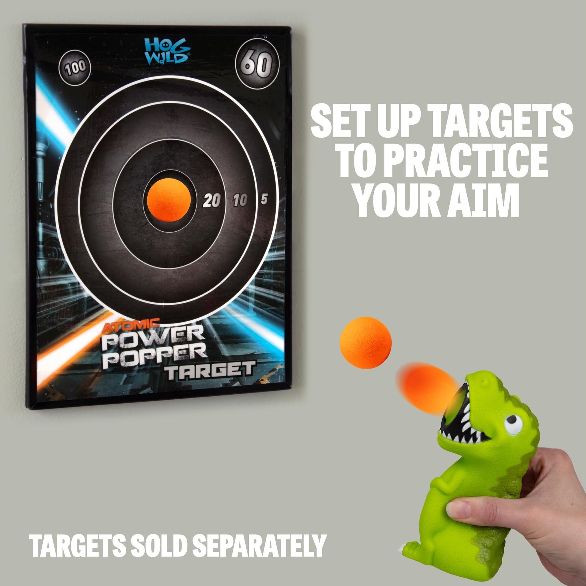 Hog Wild T-Rex Ball Popper Toy - Includes 4 Soft Foam Balls - Squeeze to Pop Air Powered Balls Up to 20 Feet - Launcher Safe for Indoor/Outdoor Play