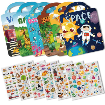 Aannanl Reusable Sticker Book for Toddlers 2-4 Years, 6 Sets of Puffy Sticker Books for Kids Ages 1-3 and 2-4 Years Old Book for Girls and Boys