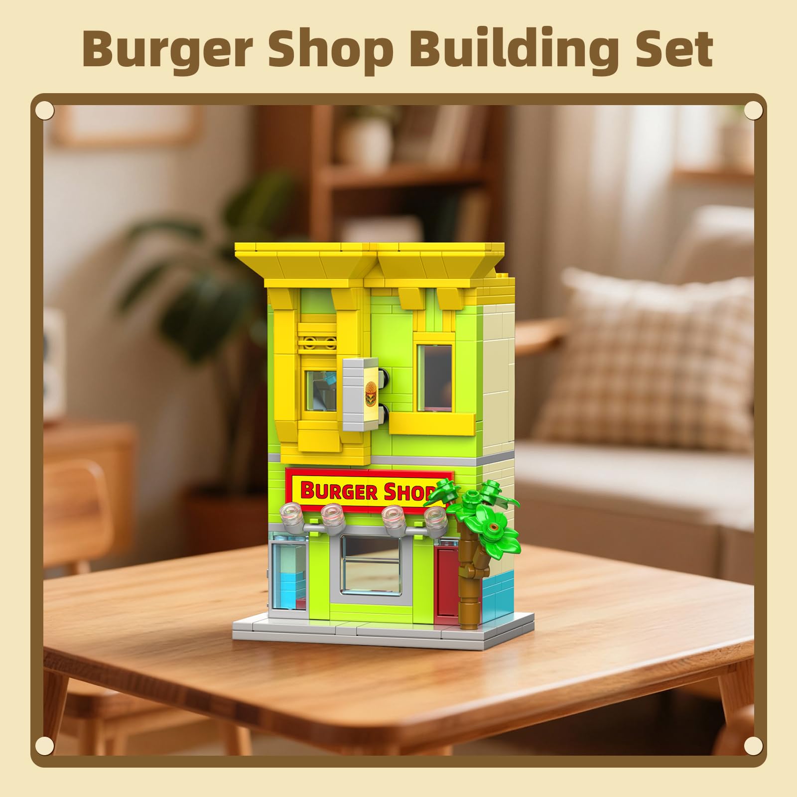 City Burger Shop Building Set, Tiny House Building Blocks Decor Model Kit, MOC Street View House for Adults Teens Age 14+, TV Fans (342 PCS)