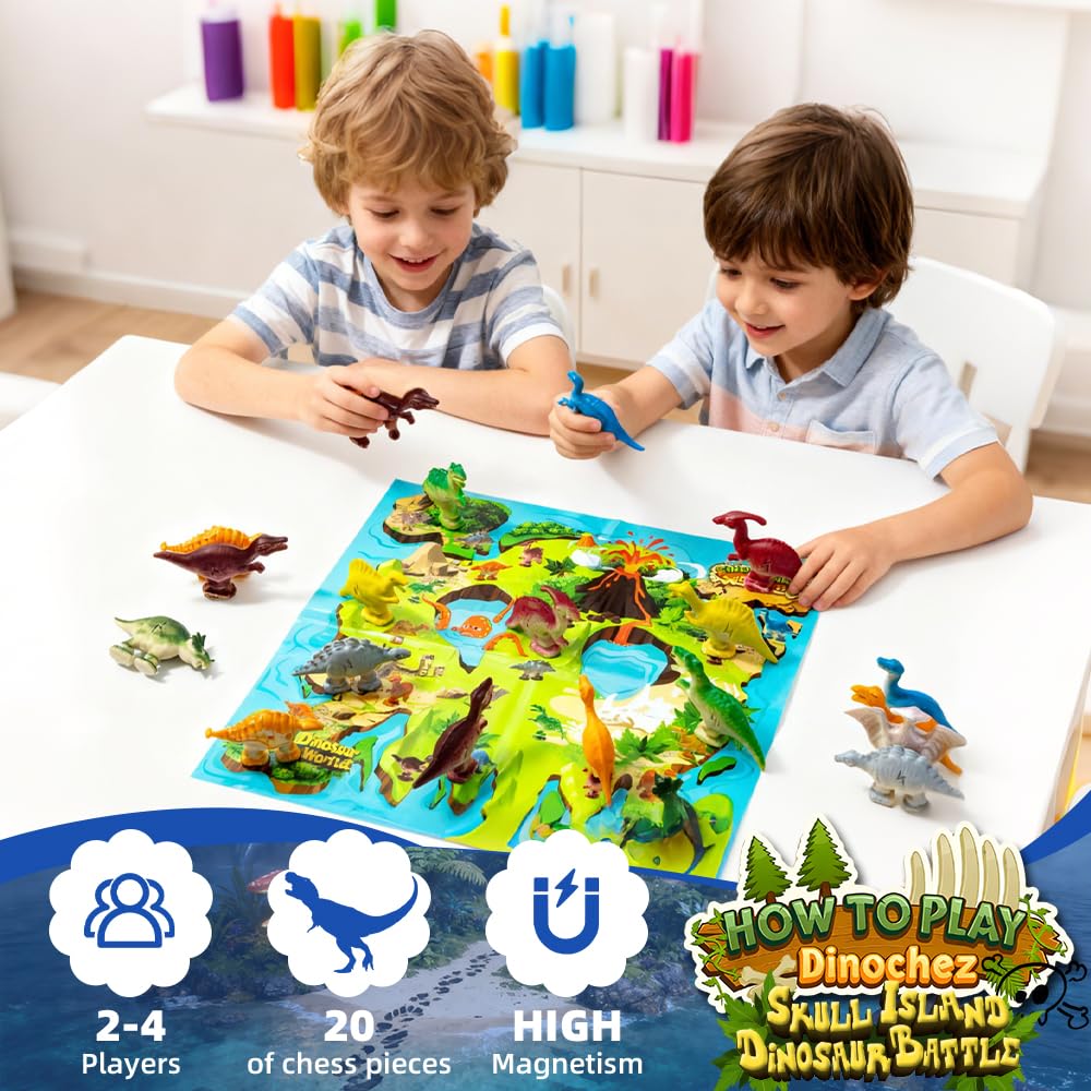 Dinosaur Magnet Chess Game,Magnetic Stones Game?Contains 20 Magnetic Dinosaurs, Exquisite Game mat&Travel Pouch??Magnetic Game for Gift & Family