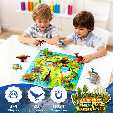 Dinosaur Magnet Chess Game,Magnetic Stones Game?Contains 20 Magnetic Dinosaurs, Exquisite Game mat&Travel Pouch??Magnetic Game for Gift & Family