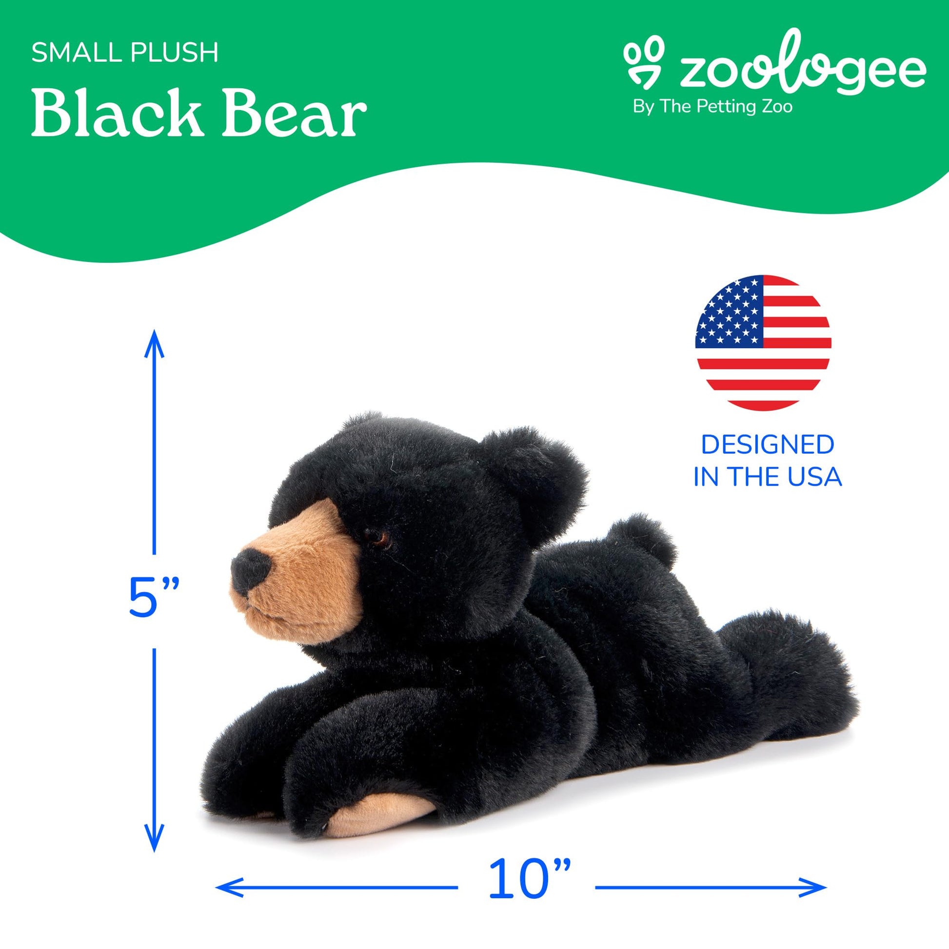 The Petting Zoo Black Bear Stuffed Animal Plushie, Gifts for Kids, Earth Keeperz Wildlife Animals, Zoologee Black Bear Plush Toy, 10 inches