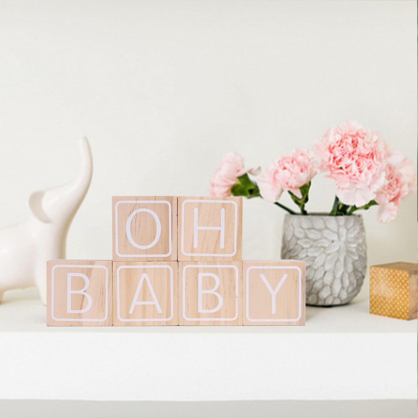 Baby Shower Wooden Block Decorations - OH BABY Sign Little Blocks, (Set of 6),for Baby Shower Party Table Centerpiece Decoration, Guestbook Keepsake